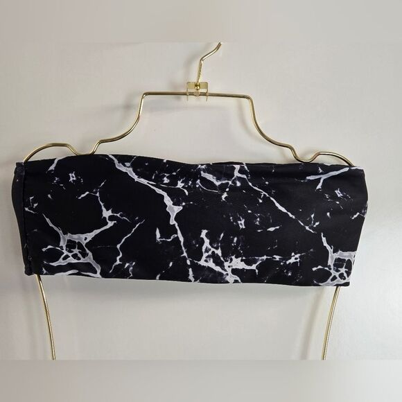 Zaful Marble Print Bikini Set Bandea Top High Waist Cheeky Bottoms Sz M … - Picture 6 of 7